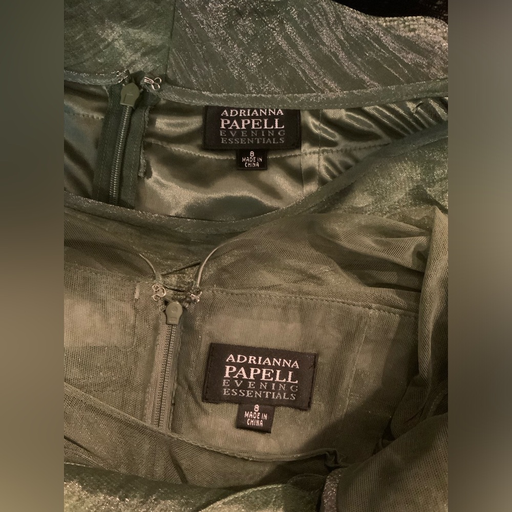 Adrianna Papell Green Sheer-Overlay Tiered Cocktail Mermaid Dress Set NWOT - Picture 11 of 11